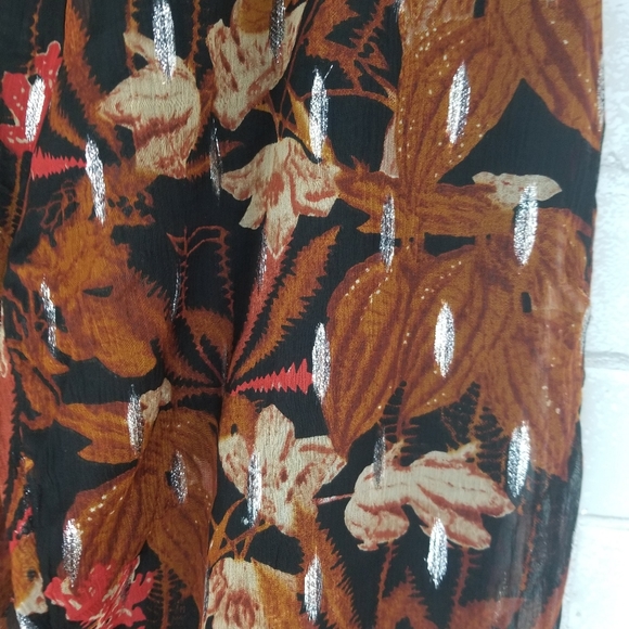 Anthropologie Sz 2 Maeve Kyoto Metallic Floral Jumpsuit Brown One Shoulder Crepe - Picture 11 of 12